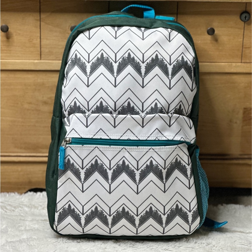 NWOT Printed Backpack White Green Aqua w/ Attached Pencil Pouch